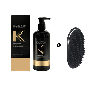 Curl Defining Cream & Detangling Brush Set — Anti-Frizz Curl Enhancer, Long-Lasting Bouncy Curls, Non-Sticky Lightweight Hold, Salon Quality for Curly & Wavy Hair, 10.14 oz