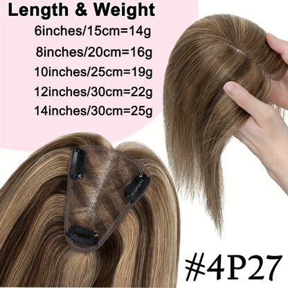 Hair Topper Human Hair Clip In Lace Base 8x10cm — Curtain Bangs, Thinning Hair Coverage, Highlight Blonde #27 #613 #12P613 #4P27, 6–14 Inch Women's Hairpiece