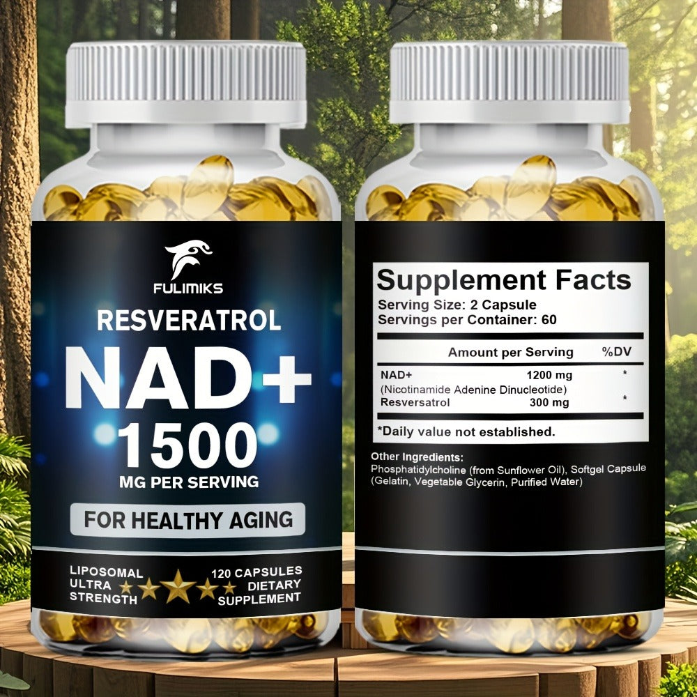 NAD+ Resveratrol Supplement, Supports Brain Health, Skin Support, for Man And Women - 120 Capsules