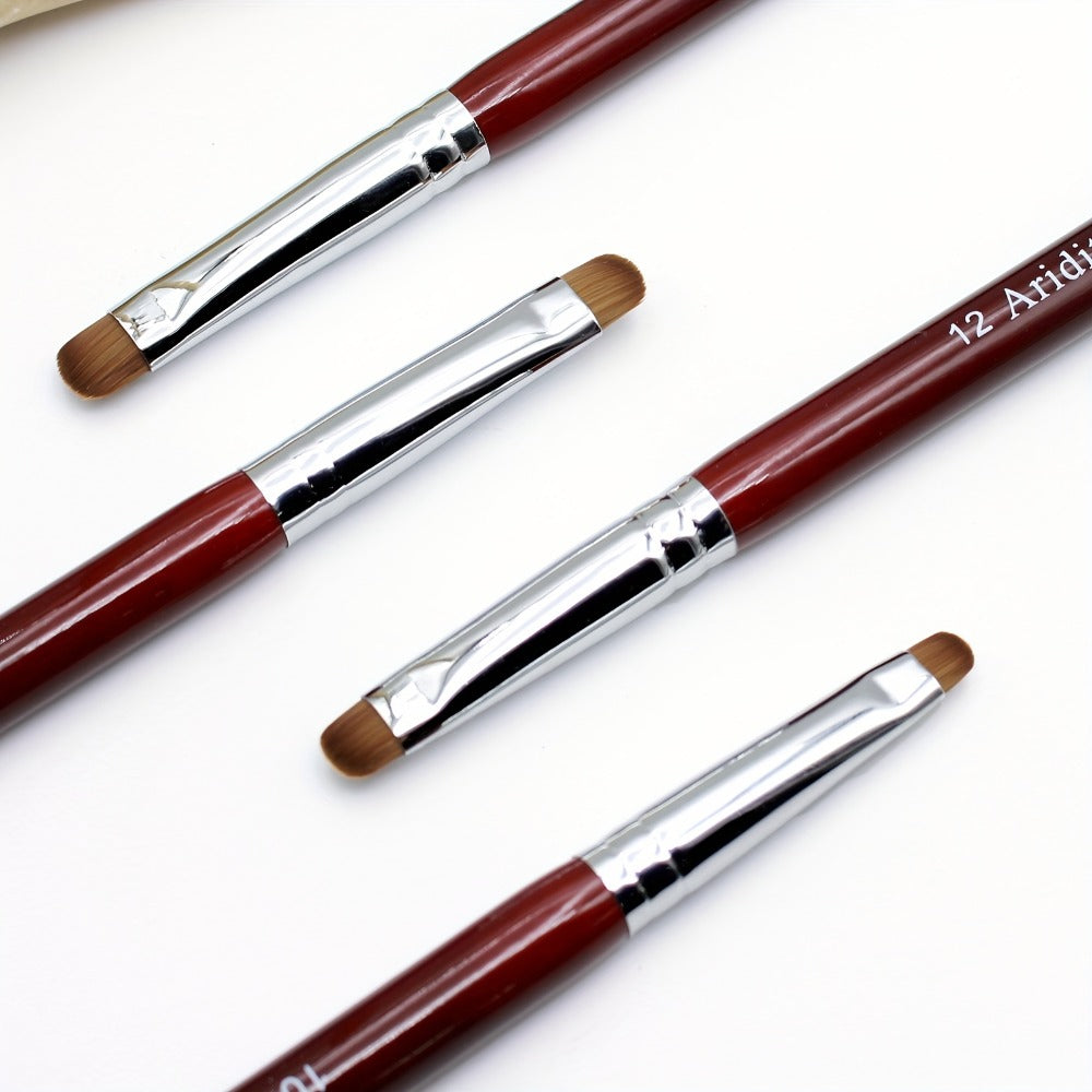 4pcs Aridito Professional Acrylic French Manicure Clean-Up Brushes & Dotting Pens - Red Wood Handles, Precision Tips (#10, #12, #14, #16) for Nail Art, Cuticle Care - Essential Manicure Tools for Home & Salon Use, Modern Metallic Finish | Metallic Ferrule