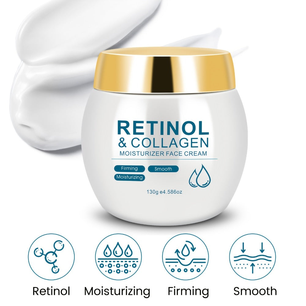 Retinol Face Cream with Collagen - Firming Moisturizing Anti-Aging Facial Cream for All Skin Types - Day and Night Skin Care Cream for Women & Family 130g / Retinol Essence