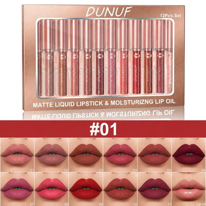 Lip Makeup Set 12pcs — Lipstick, Lip Gloss & Lip Oil, Matte & Glass Lips, Waterproof Long-Lasting Berry Shades, Moisturizing Non-Greasy Formula, Perfect Holiday Gift