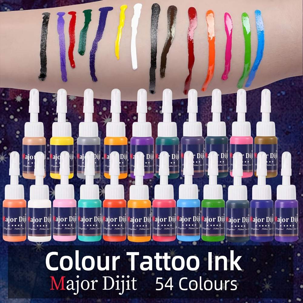 54 Colors Tattoo Ink Set, Professional Permanent Tattoo Kit for Tattoo Artists & Beginners, Full Color Supply