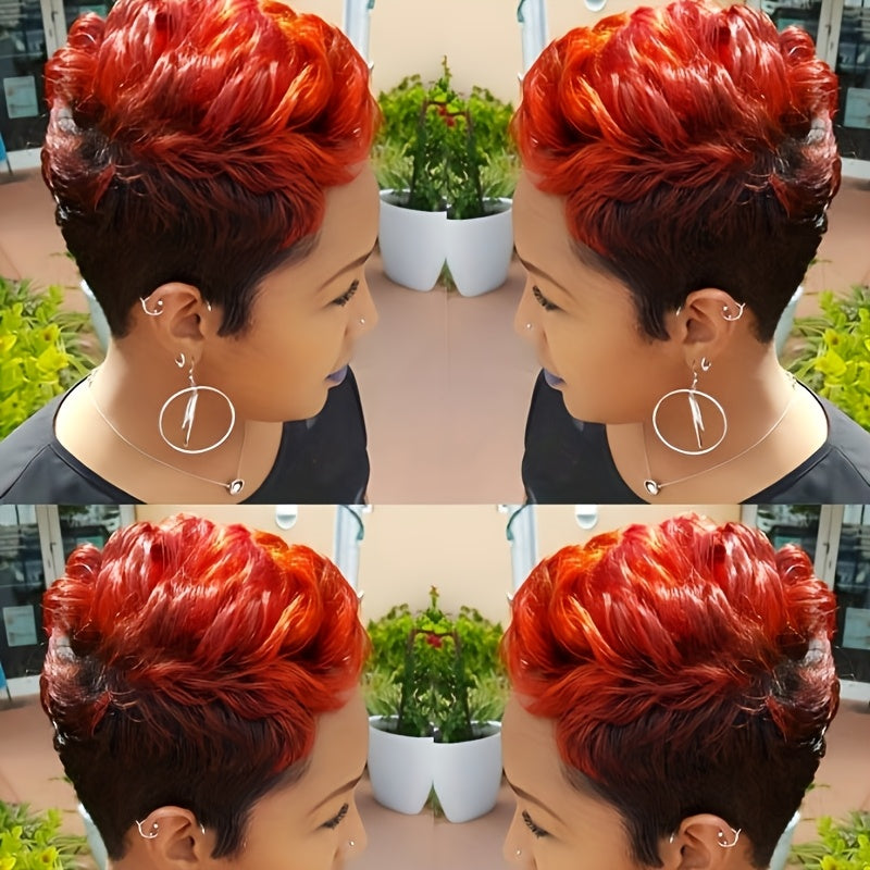 Synthetic Short Ombre Wig with Wavy Hair in Black And Burgundy, Perfect for Women'S Christmas Parties And Music Festivals, Featuring a Stylish Pixie Cut
