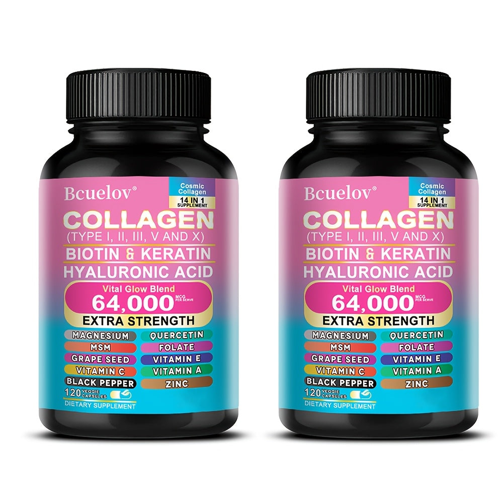 Types I, II, III, V, And X Collagen Supplements - Enriched with Biotin And Keratin, Along with Hyaluronic Acid - Healthy Skin, Nails, And Hair - 120 Capsules