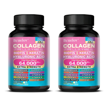 Multi-Type Collagen Capsules Types I II III V X — with Biotin, Keratin & Hyaluronic Acid | Supports Skin, Hair & Nails | Anti-Aging Beauty Supplement | 120 Capsules