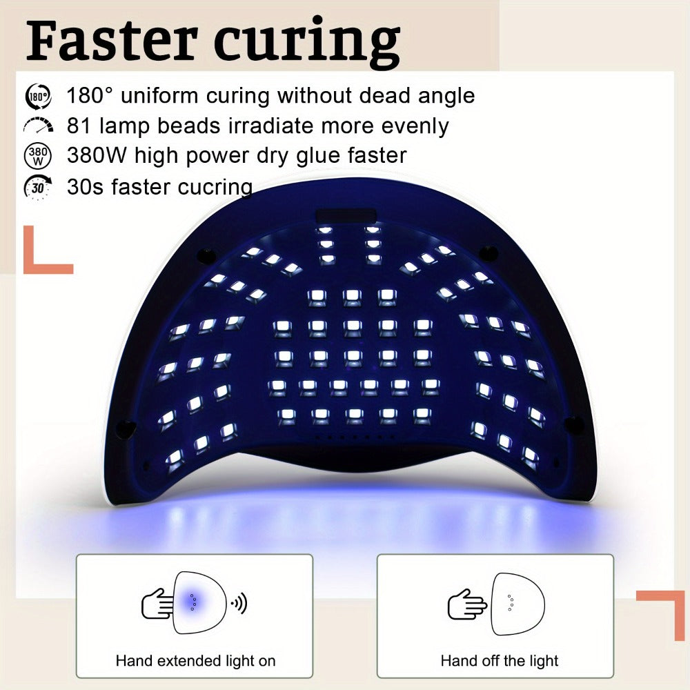 380W Professional /LED Nail Lamp with Auto Sensor & LCD Timer - Fast Gel in 4 Timing Modes (10s/30s/60s/99s), USB-Powered Nail Dryer with One-Touch Button, for Home, Salon, Manicure, Pedicure - Safe Light for Gel Polish Hardening