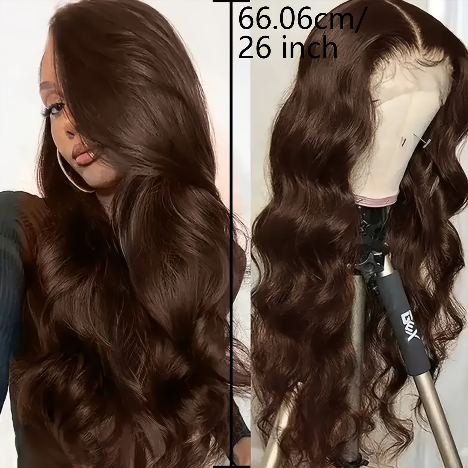 26-Inch Brown Body Wave Lace Front Wig, Synthetic Hair, Heavy Density, Glueless Design, Perfect for Daily Wear, Parties, And Cosplay