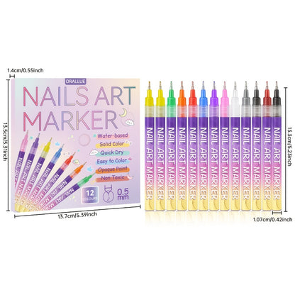 Nail Art Pens Set 12Pcs 0.5mm Fine Tip Round Head Nail Art Brush for DIY Nail Designs Detailed Line Drawing Nail Decoration Tools for Beginners and Professionals