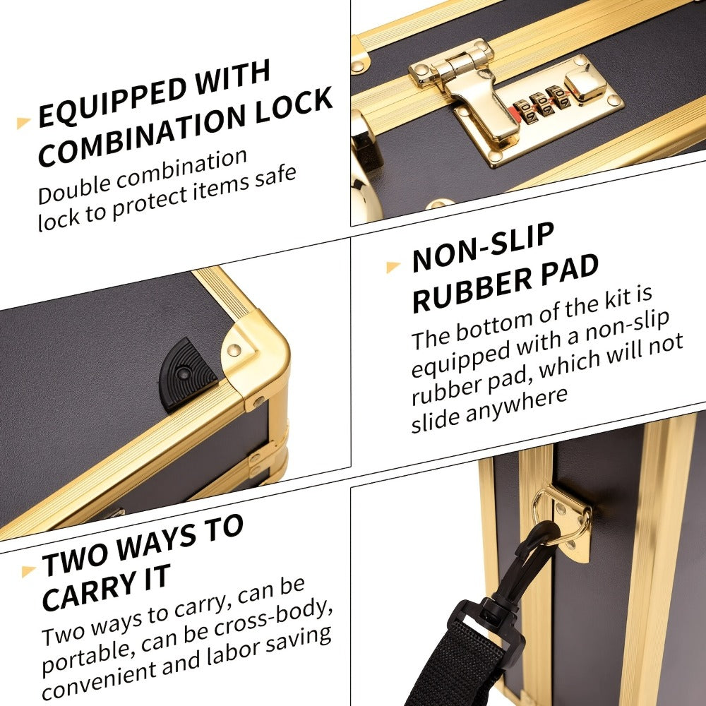 Portable Case for Barbers, Designed for Travel, Suitable for Hair Stylists And Pet Groomers, Featuring a Spacious And Durable Design with Ample Storage for Mobile Barber Stations (Golden)