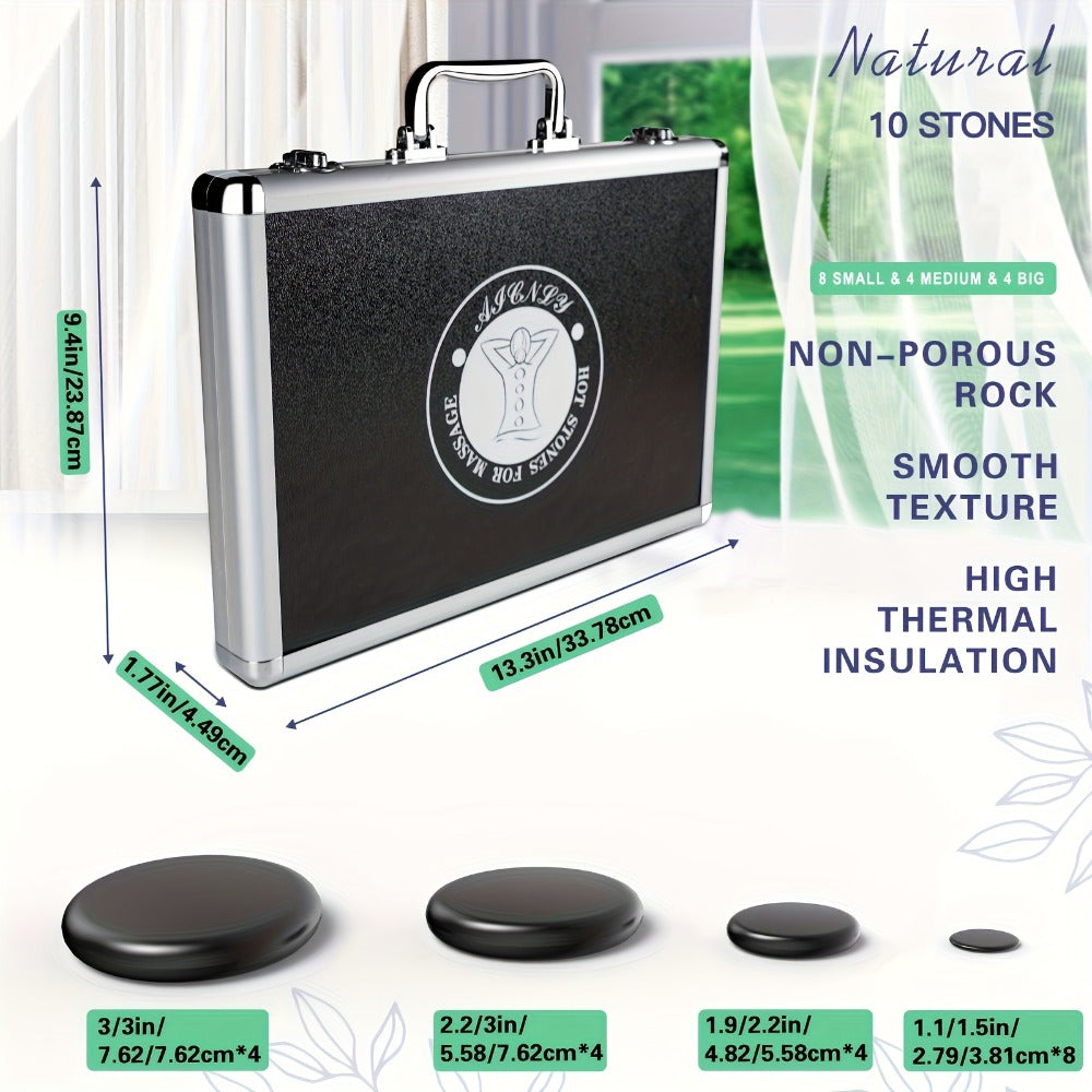 Hot Stones Massage Set With Temperature Adjustment-10pcs Hot Stones With Heater Kit, Professional Massage Tool For Spa