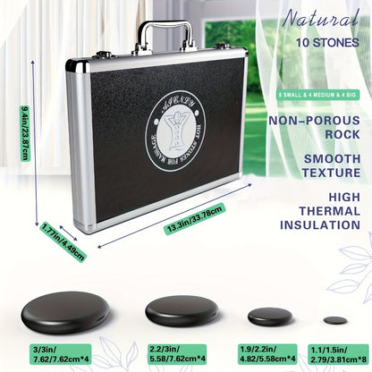 Hot Stone Massage Set with Heater — 10 Basalt Stones, Temperature Control, Professional Spa Kit for Full Body Relaxation, Muscle Relief, Home & Salon Use, 2 Sizes