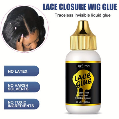 Waterproof Wig Glue Latex Free Strong Hold for Wigs Lace Front Traceless Sweat Rain Resistant All Day Wear 1.28oz Wig Adhesive for Women