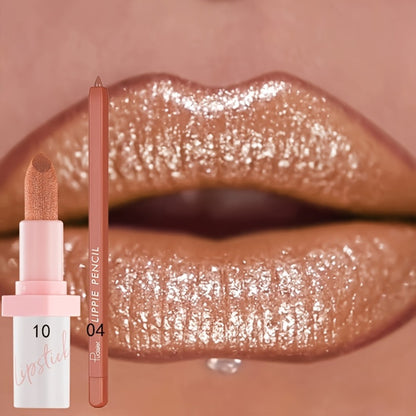 Glitter Lip Gloss and Lip Liner Set 2-Piece - Berry Shine Diamond Glitter, Hydrating Long Lasting Squalane Formula, 10 Color Combos