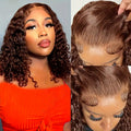 Reddish Brown Short Bob Curly Wigs Human Hair 4X4 Hd Transparent Lace Closure Wig Pre Plucked with Baby Hair #33 Red Brown Glueless Curly Wigs Brazilian for Women