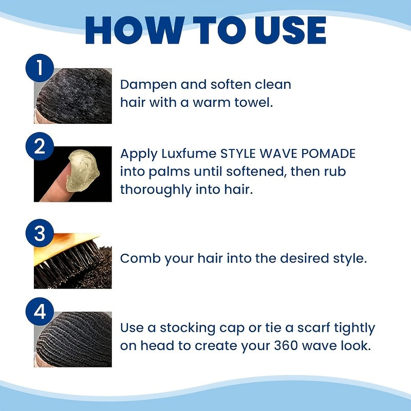Men'S Natural Wave Pomade - Strong Hold, Non-Greasy Formula For 360 Waves, Layered Waves, And Silky Shine, Hair Styling Cream