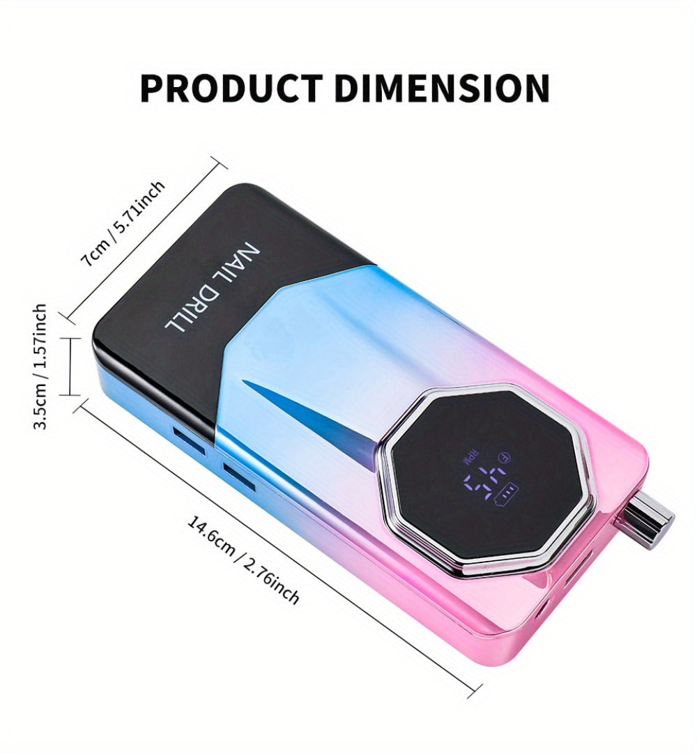 45000RPM Electric Nail File Kit | Portable Nail Drill for Acrylic Nails Gel Polishing Removing, Professional Rechargeable Electric Nail E File Kit for Manicure Salon Home, USB Powered, LCD Display, Brushed Motor, Plastic Material