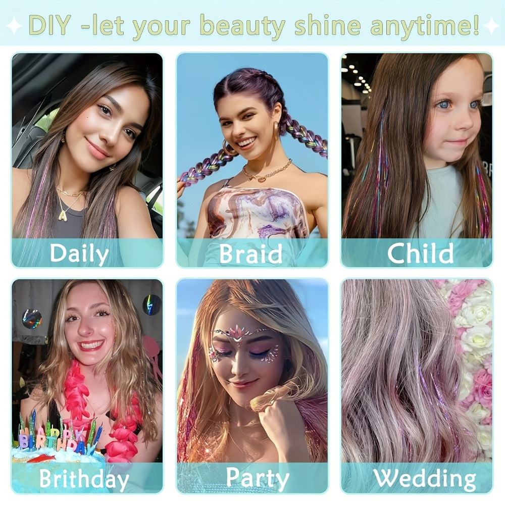 18 Colors Glitter Hair Tinsel Extensions Kit - 7700 Strands with Tools & Beads, 53 Inch Heat Resistant Sparkly Fairy Hair Additions for Women And Adults Over 18, Christmas Party Festival