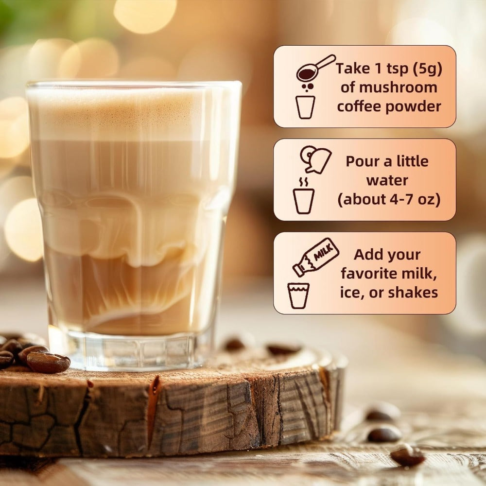 Mushroom Coffee Blend Powder Mushroom Coffee - Instant Coffee Blend of Ganoderma Lucidum, Cordyceps Sinensis, Lion'S Mane Mushroom, Birch Brown Pore Mushroom, And Chanterelle Mushroom - Mushroom Coffee Powder, Ideal for Gift Giving