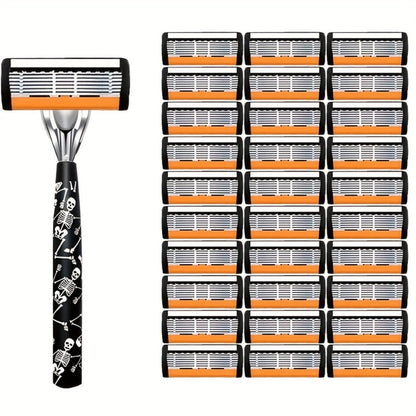 Safety Razor for Men - 7-Layer Stainless Steel Blades, Non-Slip Metal Handle, Classic Double Edge Razor for Beard & Mustache Grooming, Multiple Handle & Blade Pack Options