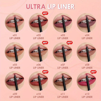 Lip Liner Pencil Set 12 Pieces Waterproof Long Lasting Multi-Functional Lip Eye Brow Liner Colorful Cosmetic Makeup Pens for All Skin Tones