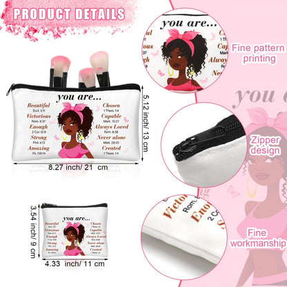 African Queen Makeup Bag Set 12 Pcs Black Women Cosmetic Bag Inspirational Zipper Travel Toiletry Bag Wallet Storage Organizer Gift for Women