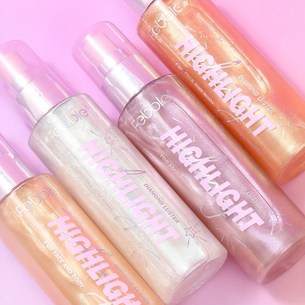 Glitter Spray for Body Face Hair Long-Lasting Luminous Shimmer Spray Lightweight Non-Greasy Radiant Glow Makeup for Festival Party Everyday Wear 4 Shades