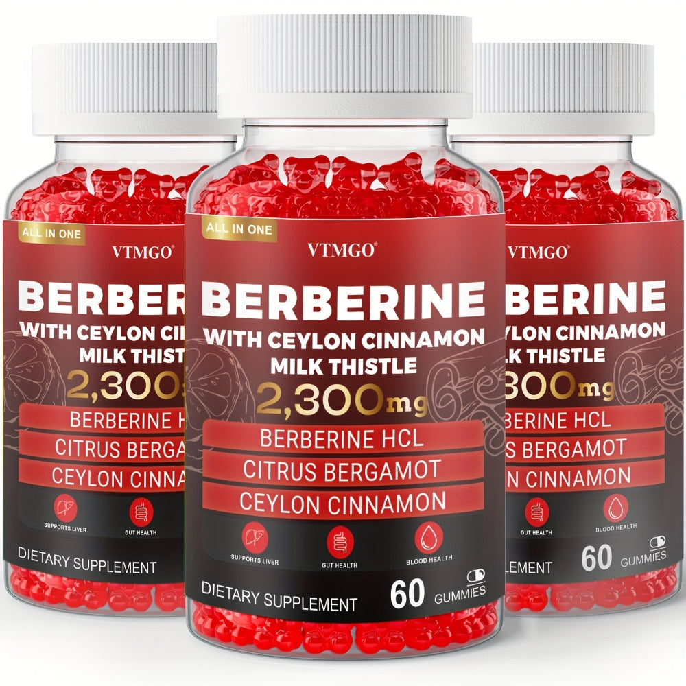 2300Mg Premium Berberine HCL Supplement - with Pure True Ceylon Cinnamon, Milk Thistle, Turmeric for Natural Health And Wellness. Nature'S Gift of Health And Happiness, Berry Flavor, Suitable for Both Men And Women. 60 GUMMIES