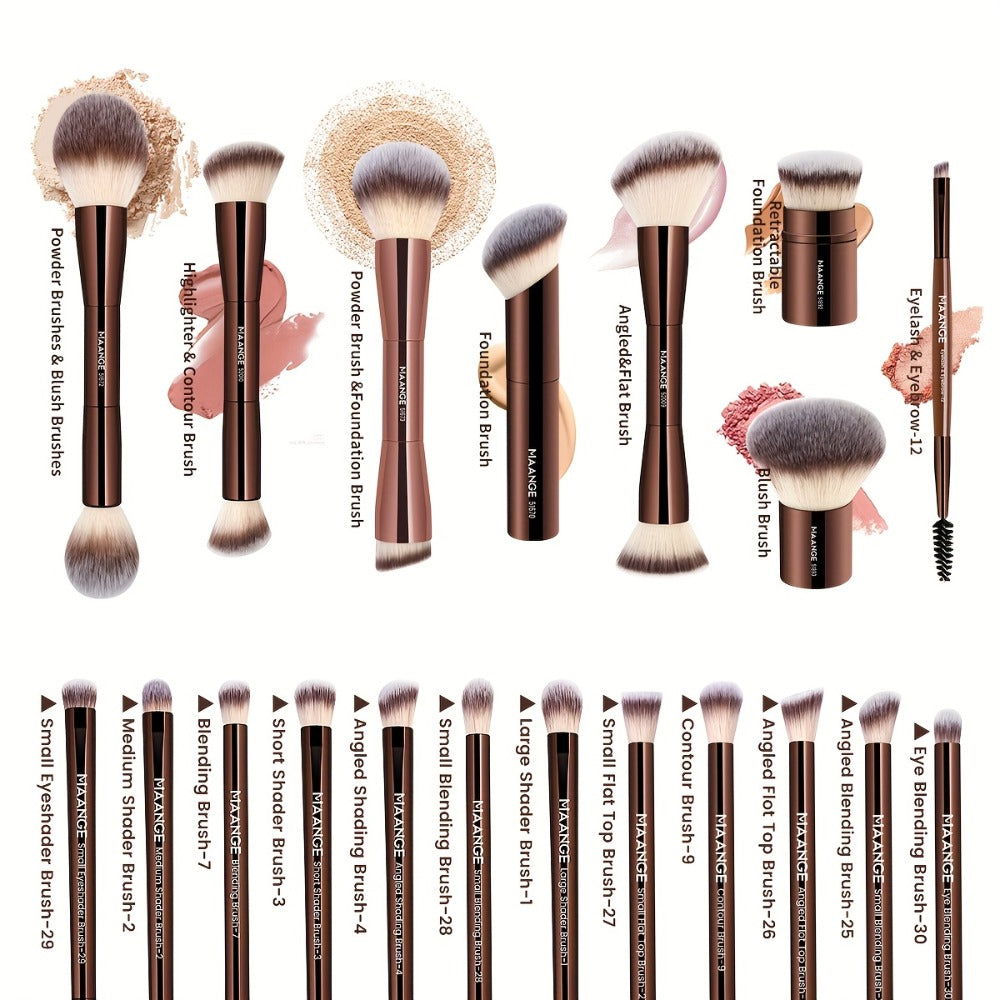 MAANGE 20pcs Aluminum Tube Facial Makeup Brush Set+storage Bag, Foundation Make-up Brush, Powder Blusher Brush, Powder Brush, Eye Makeup Brush, Kabuki Makeup Brush, Travel Portable, Multi-functional Makeup Brush Set