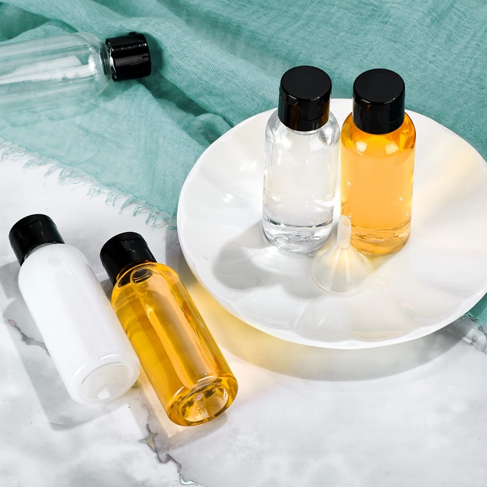 Squeeze Bottles 2oz with Flip Cap 100 Pack Clear Plastic Refillable Travel Dispenser Containers for Shampoo Lotion Conditioner Liquid Soap Empty Transparent Bottles
