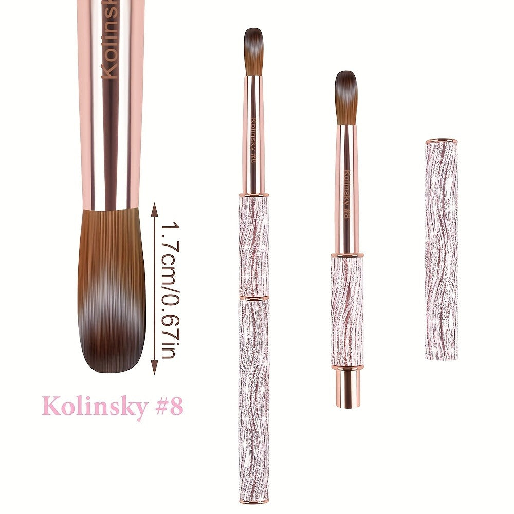 Size #8-#12 Kolinsky Acrylic Nail Brush Sparkling Pink Metal Handle Nail Art Brushes for Acrylic Application Professional Nail Extension Manicure Tool