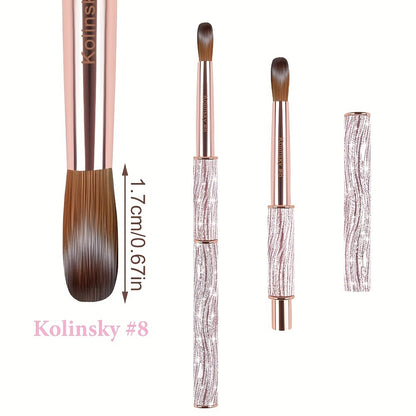 Kolinsky Acrylic Nail Brush Sparkling Pink Metal Handle – Round Head Nail Art Brush for Acrylic Application & Nail Extensions – Sizes #8 #10 #12 & 3-Piece Set for Professional Manicure & Salon Use