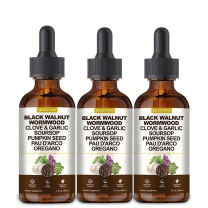 Black Walnut Wormwood Tincture — Gut Health & Colon Cleanse Herbal Drops with Soursop, Oregano, Garlic & Berberine | Alcohol-Free | 2 fl oz