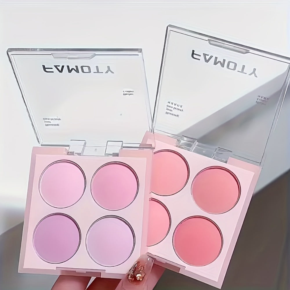 Blush Palette with Brushes Set - 4 in 1 Low Saturation Matte Powder, Soft Gradient Finish, Buildable Coverage for Cheeks & Eyes, Suitable for All Skin Tones, Natural Everyday Makeup Look