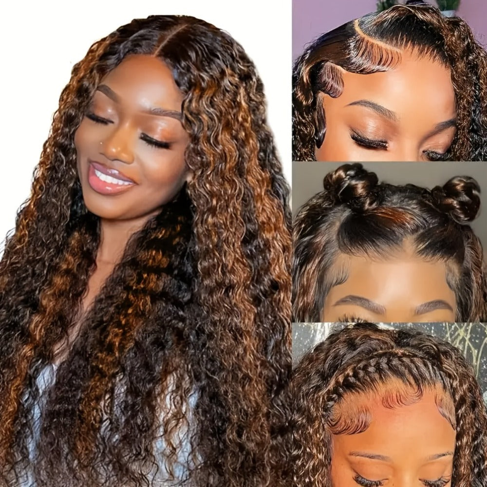 Lace Front Wig Human Hair 13x4 HD Lace Deep Wave Glueless Wig Pre Cut Pre Plucked with Baby Hair Natural Black Mixed Color 14-34 Inch High Gloss Everyday Special Events