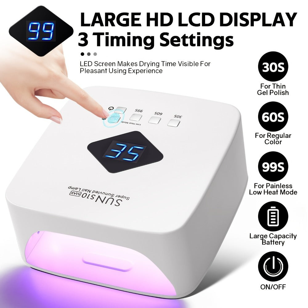 Rechargable LED Nail Lamp Dryer with HD Display Smart Nail Drying Lamp for Fast Dry All Gel Nail Polish Manicure Tools