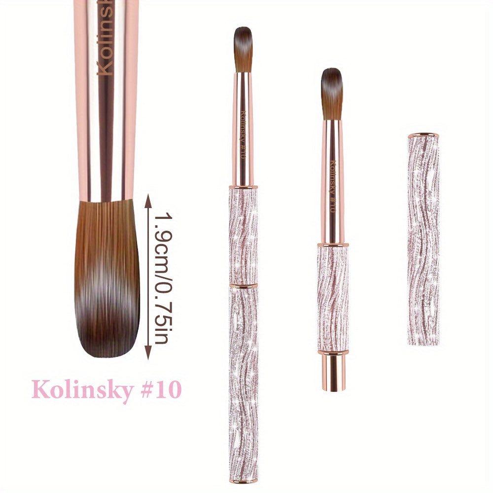 Size #8-#12 Kolinsky Acrylic Nail Brush Sparkling Pink Metal Handle Nail Art Brushes for Acrylic Application Professional Nail Extension Manicure Tool