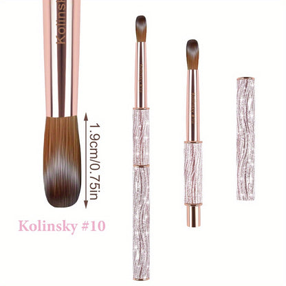 Kolinsky Acrylic Nail Brush Sparkling Pink Metal Handle – Round Head Nail Art Brush for Acrylic Application & Nail Extensions – Sizes #8 #10 #12 & 3-Piece Set for Professional Manicure & Salon Use