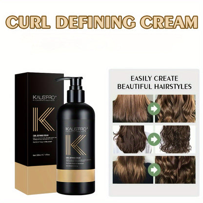 Curl Defining Cream & Detangling Brush Set — Anti-Frizz Curl Enhancer, Long-Lasting Bouncy Curls, Non-Sticky Lightweight Hold, Salon Quality for Curly & Wavy Hair, 10.14 oz