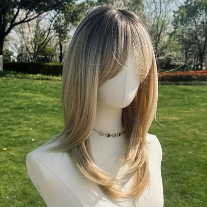 Synthetic Wig Platinum Blonde Layered Long Straight - Gradient Color Chemical Fiber Wig for Women Daily Party Festival Cosplay 20 Inch