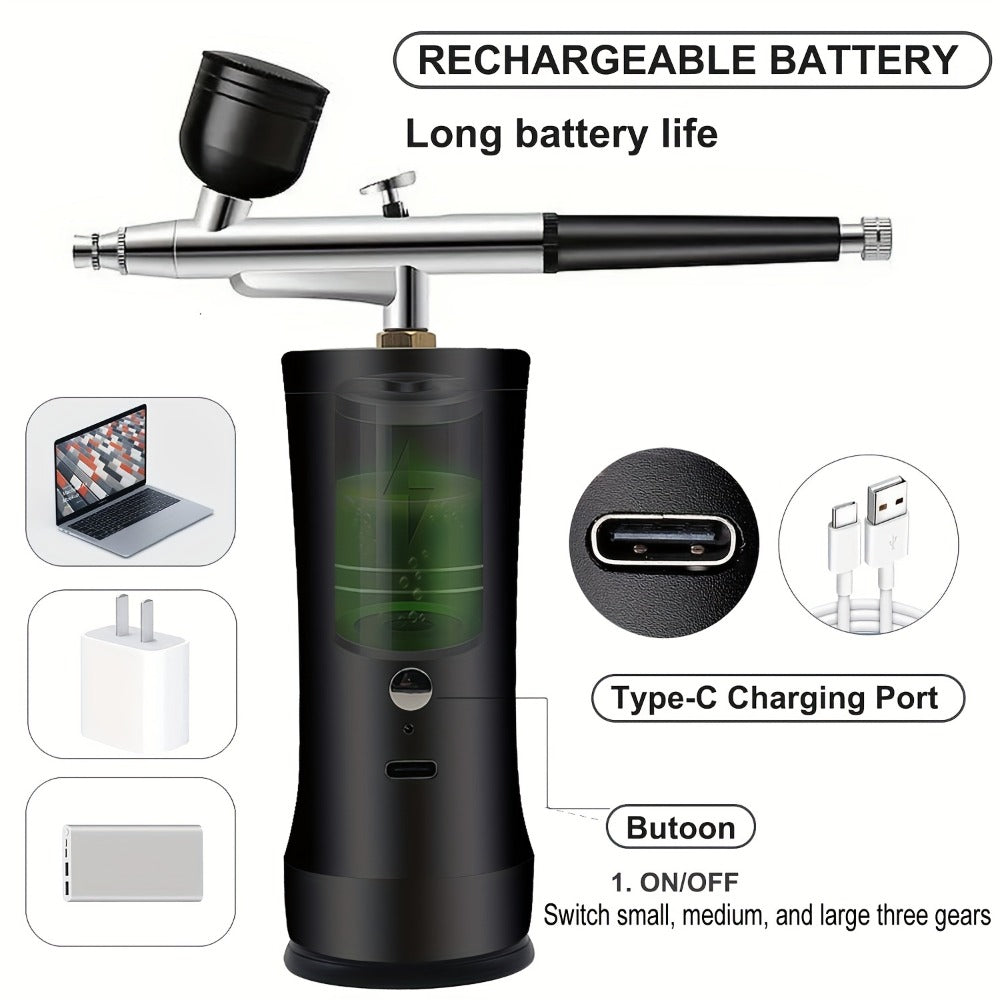 Airbrush Kit with Compressor, Rechargeable Portable Cordless Air Brush Set, Handheld Airbrush Gun Set for Nail Art, Makeup, Painting, Cake Decor