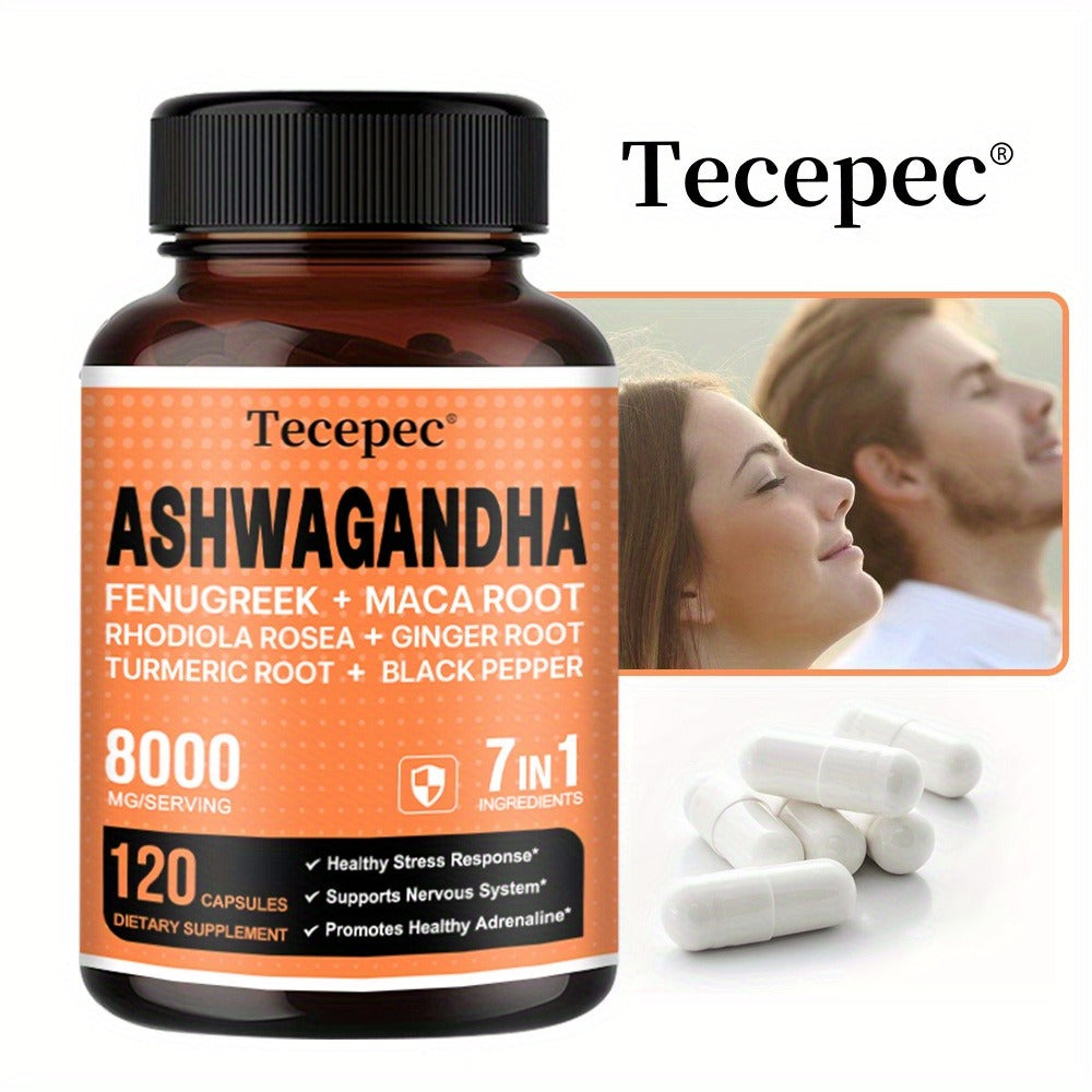 7-in-1 Supplement Containing Ashwagandha, Maca, Rhodiola Rosea, Ginseng, Etc. - Supports Stress And Nerve Health - 120 Capsules(Choose 1 Or 2 Bottles)