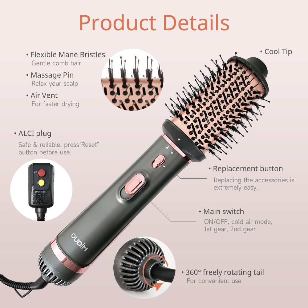 Professional Multi-Functional Hot Air Brush, Negative Ion Tech For Frizz-Free Hot Air, Hair Dryer Brush And Styler, Air Styling Brush Combines, Curling Iron, Massage Straightening Brush, Multiple Temperature & Wind Speed Settings