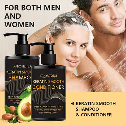 Keratin Shampoo and Conditioner Set - Moisturizing Hair Care for Color-Treated & Heat-Damaged Hair, Prevents Breakage & Split Ends, Smoothing Professional Formula, 6.76oz Each (2PCS)
