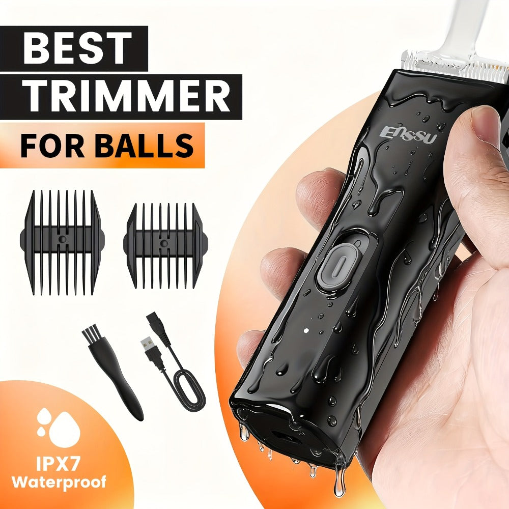 Ball Trimmer for Men - IPX7 Body Hair Trimmer, Ceramic Blade, Battery Display, Replaceable Blade Head, Electric Groin & Pubic Shaver, ES006