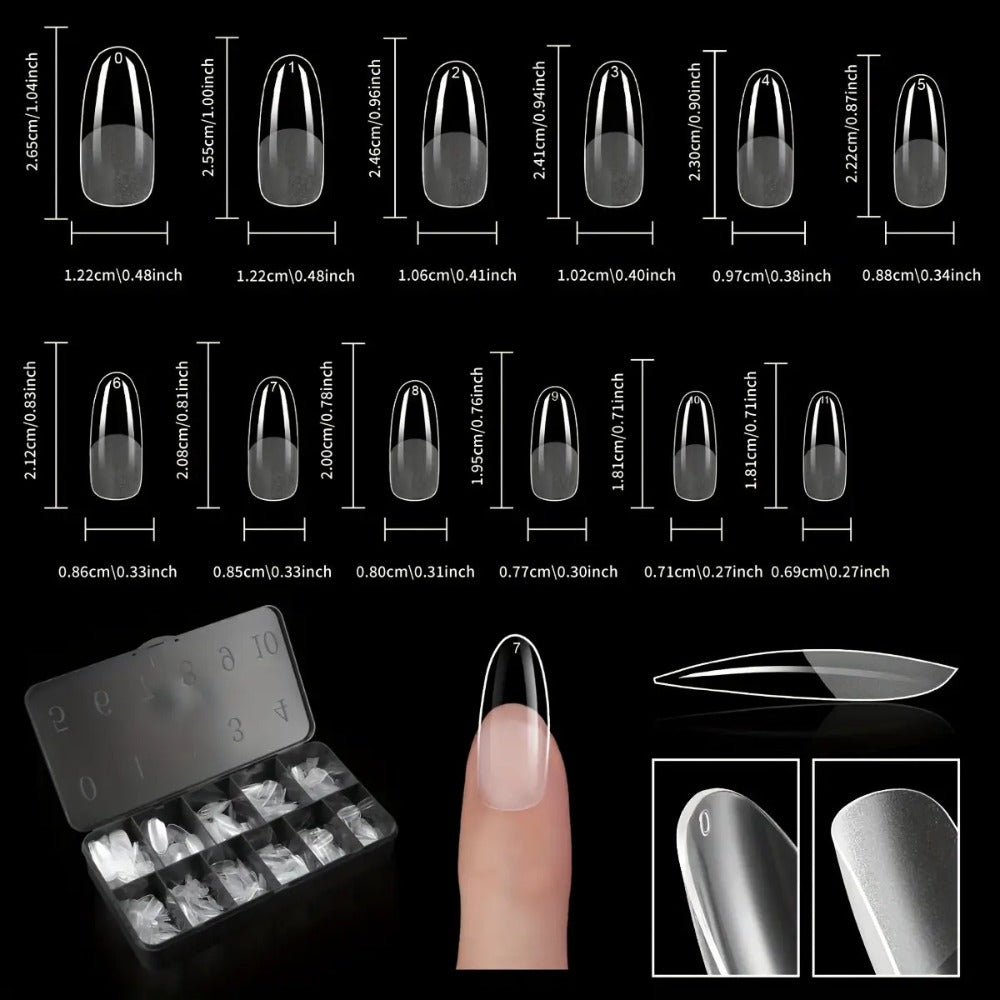 Soft Gel Nail Tips 600 Pieces - Clear Crystal Full Cover False Nails for Extensions | Almond Oval Square Coffin Stiletto Short Medium Long, Semi-Gloss Transparent Nail Tips for Nail Art Salon & DIY