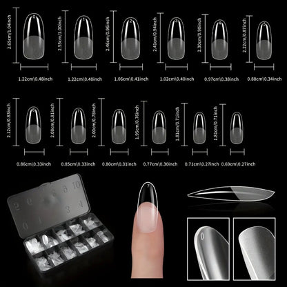 Soft Gel Nail Tips 600 Pieces - Clear Crystal Full Cover False Nails for Extensions | Almond Oval Square Coffin Stiletto Short Medium Long, Semi-Gloss Transparent Nail Tips for Nail Art Salon & DIY