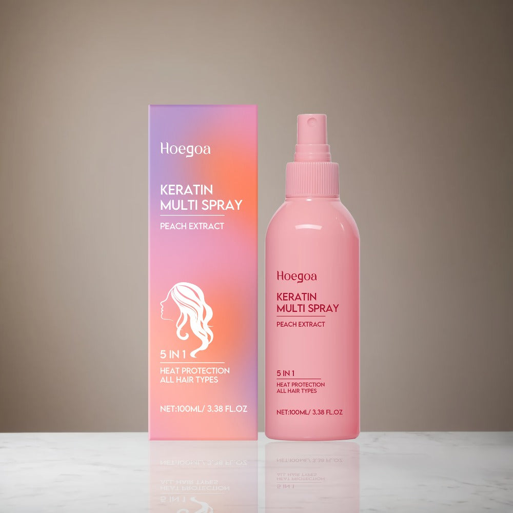 Leave-In Conditioner Spray Set 2pcs — Fruity Peach Hydrating No-Rinse Hair Spray, Heat Protection, Moisturizing Fluffy Styling Spray for Normal Hair, Lasting Fragrance