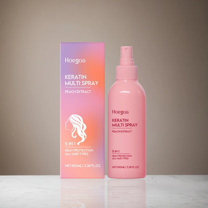 Leave-In Conditioner Spray Set 2pcs — Fruity Peach Hydrating No-Rinse Hair Spray, Heat Protection, Moisturizing Fluffy Styling Spray for Normal Hair, Lasting Fragrance