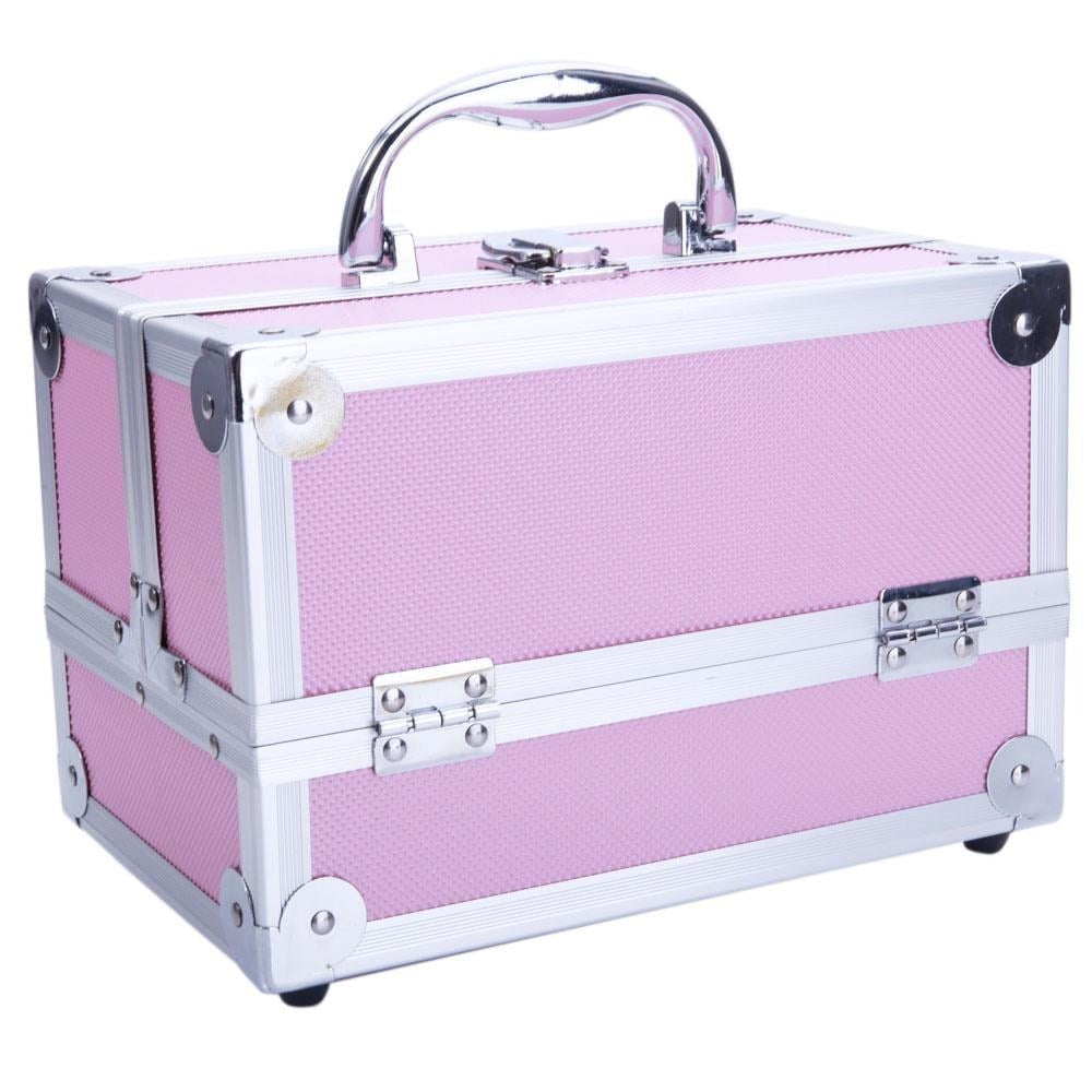 Professional Makeup Train Case, Large Capacity Aluminum Cosmetic Trolley Organizer, Portable Jewelry Storage Box with Adjustable Dividers & Lockable Keys, Travel Makeup Artist Tool Box